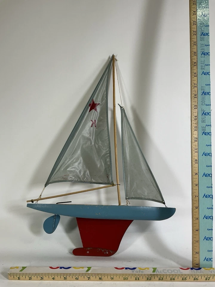 "Velero Keystone vintage de 20"" juguete náutico velas y mástil originales" Foto 2 de 4