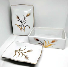 Vintage Lefton 1960s Cig/ cigar box & Ashtray Set Golden Wheat