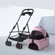 Foldable Pet Stroller 4-Wheel Dog Travel Stroller Detachable Cat Dog Strollers L