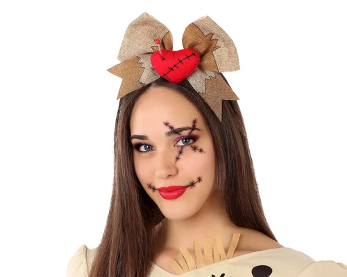 Generique Headband Voodoo Doll Heart with Bow Halloween Accessories Brown/Red