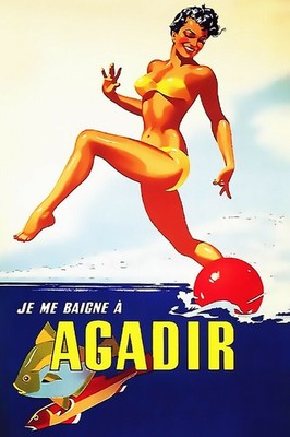 363688 Agadir Morocco Girl Beach Fish Arabic Arab Tourism Print Poster