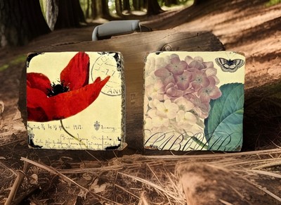 Cedar Mountain Studios Lost & Found Floral Design Art Blocks Open Poppy Lot of 2