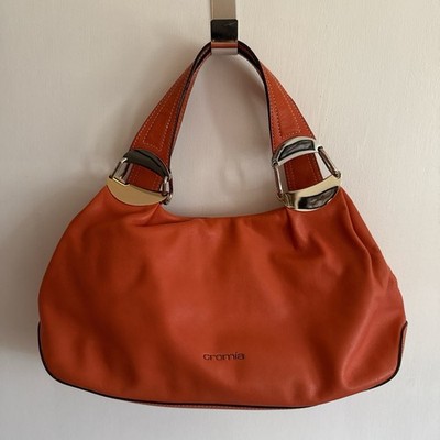 Cromia Orange Shoulder Bag Double Handles Metal Hardware Women s Trapezoid