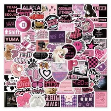 30pcs Random Fashion Aesthetic Pink Black Waterproof Vinyl Stickers 30pcs Random Fashion Aesthetic Pink Black Waterproof Vinyl Stickers