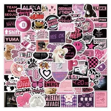 30Pcs Random Fashion Aesthetic Pink Black Waterproof Vinyl Stickers