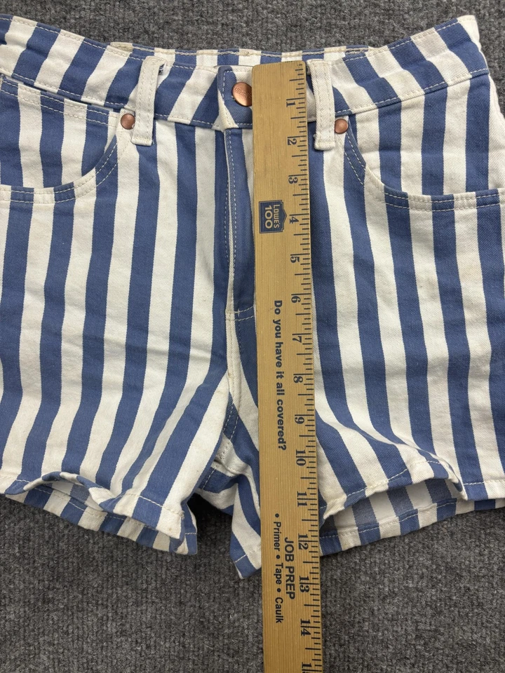 Pantalones Cortos Wrangler Para Mujer Pequeños Azul Blanco Rayas Tiro Alto Denim 5 Bolsillos Cremallera Mosca Foto 4 de 4