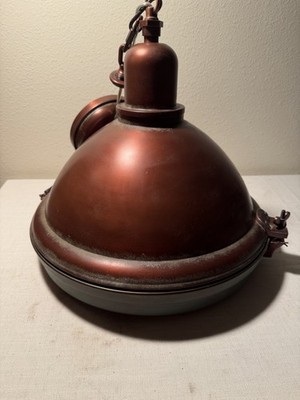 Large Industrial Copper Pendant Light 20  Vintage Style Ribbed Glass Shade