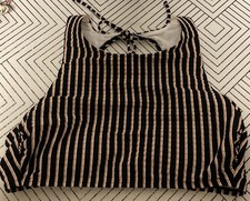 Shade Shore Women's Striped Ribbed High Neck Bikini Top Size L 12/14
