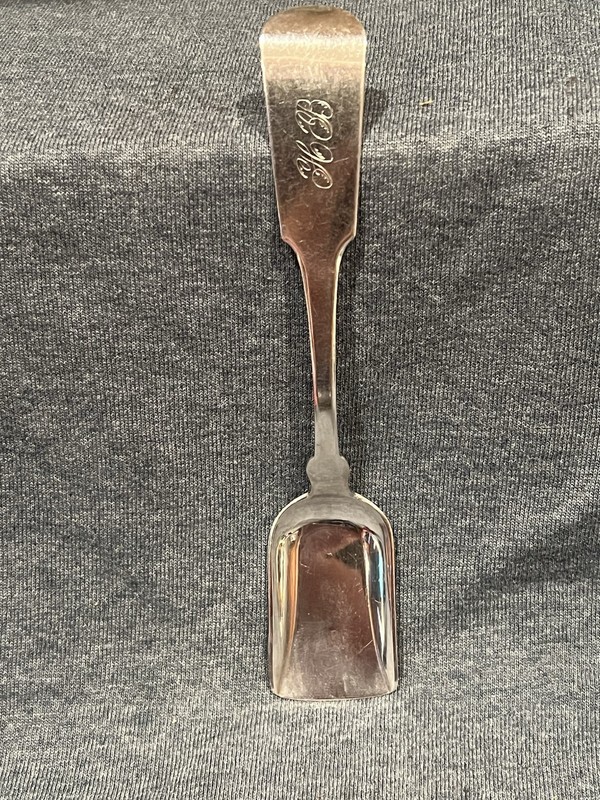 Antique 1840s Coin Silver 6” Sugar Scoop 18g - “W. Pitkin-Root & Chaffee” Monogm