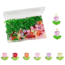 100 Sets 200pcs Tulip Flower Beads Crystal Glass Beads Loose Bead for Women...