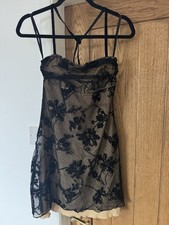 Illusion By Mercury USA Black And Beige Lace Overlay Mini Dress Halter Neck M