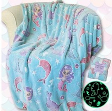 Mermaid Narwhal Throw Blanket: Glow in The Dark, Cozy, Soft, Warm, Fleece...