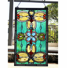 Stained Glass Tiffany Style Victorian Design Hanging Window Panel Suncatcher