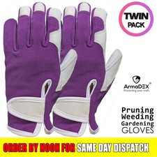 2 x Ladies Gardening Gloves Leather Goatskin Pruning Weeding ThornProof - Purple