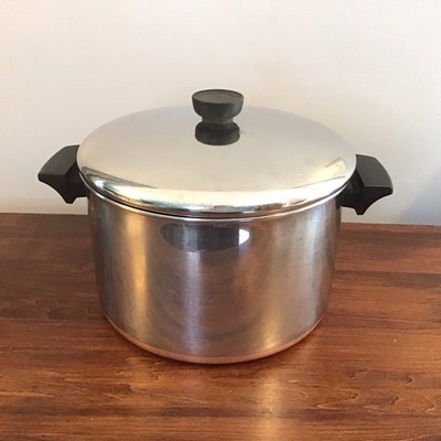 Vintage 6 QT Revere Ware 1801 Copper Clad Stainless Steel Stock Pot With Lid