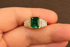 4 Ct Emerald Cut Natural Emerald  Diamond Wedding Ring in 14K Yellow Gold Gift