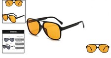 Retro 70s Oversized Aviator Sunglasses with Yellow Lens for Unisex Adults