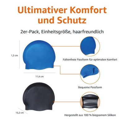 Badekappen Silikon 2 Stück Unisex Einheitsgröße Schwarz Blau Amazon Basics