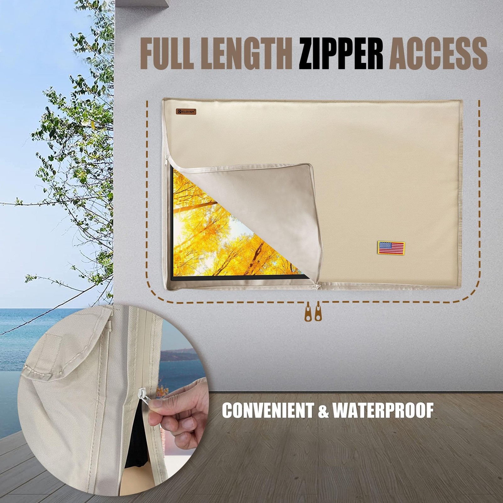 IC ICLOVER 43 inch Outdoor TV Cover for Slim TVs, 3 Side Full Zipper Access E...