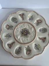 VTG Deviled Egg Plate Easter Treasures Cracker Barrel Bunny Flowers Iris Tulips
