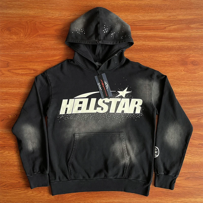 Hellstar Studios Acid Washed Rhinestone Hoodie Mens Black Cotton