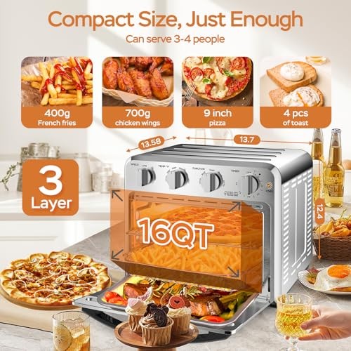 16QT Air Fryer Toaster Oven with Convection Cooking 13.5x13.5x12.1 Inches 16QT Air Fryer Toaster Oven with Convection Cooking 13.5x13.5x12.1 Inches