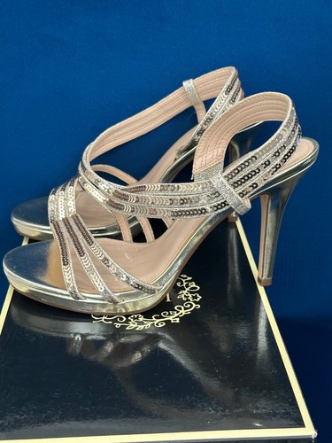 I Miller Romana Platino Oro Paillettes Glam Tacchi Slingback Stiletto Formale Taglia 7 - Foto 2 di 7