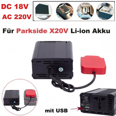 Spannungswandler 200W MAX Wechselrichter (DC 18V AC 220V) Für Parkside X20V Akku