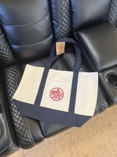 Trader Joe's Canvas Reusable Tote Bag Foldable Beige Navy Blue Solid
