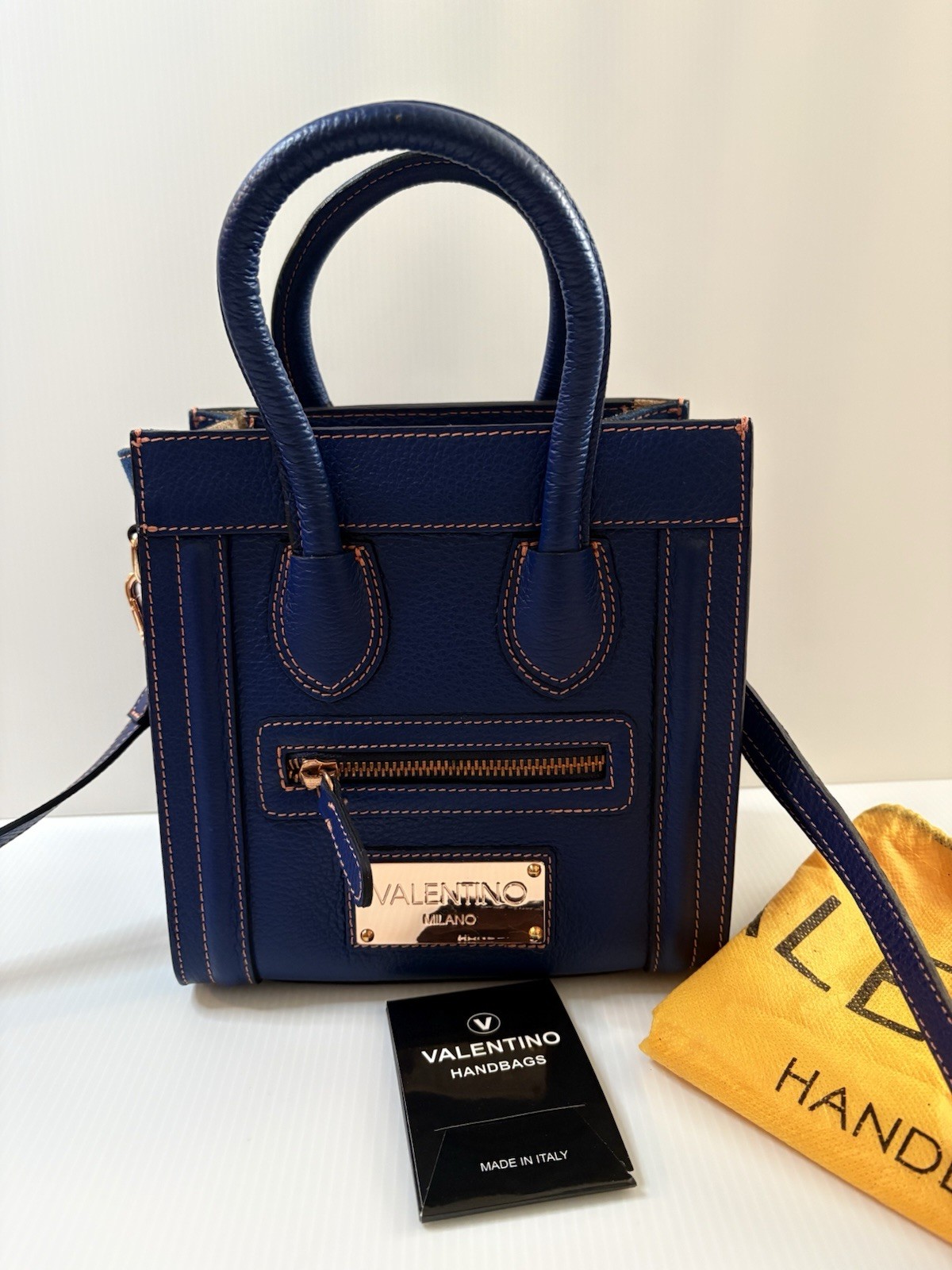 Valentino Milano Leídy  Satchel /Crossbody Bag Navy Blue Leather/Suede  NWT