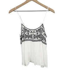 Sim & Sam Geometric Strappy Embroidered Tank Top White Black Size Large Boho
