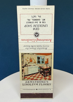 Armstrong's Linoleum Store Mt Caramel Pennsylvania VTG Matchbook Cover #39