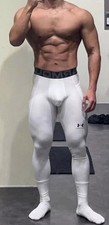 Mens Under Armour Compression Pants Spandex Tights White Side Pocket Small