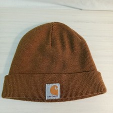 Carhartt Beanie Hat Cap Youth One Size Brown Knit Cuffed Logo Made In USA Kids