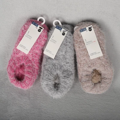 MARKS & SPENCER M&S Thermal Booties Slipper Socks Womens UK 3-7 Bundle of 3 Non slip Grips Warm