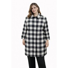 Anne Klein Plaid Coat Size 20W Black White Long Sleeve Lined Jacket