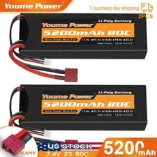2pcs 2S 7.4V 5200mAh 80C LiPo Battery Hard case for RC Deans Car Truck Racing