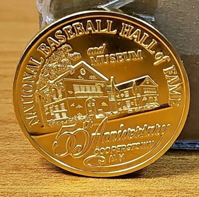 BASEBALL HALL of FAME 50th Anniversary Coin Cooperstown 24k Gold