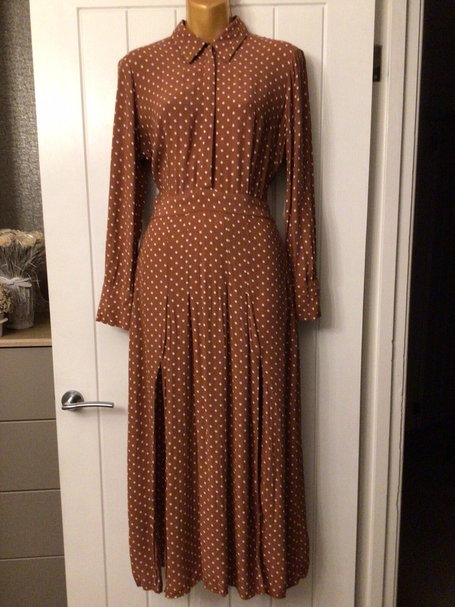Polka Dot Brown Shirt Dress Uk Brown Polka Dot Wrap Frill Dress