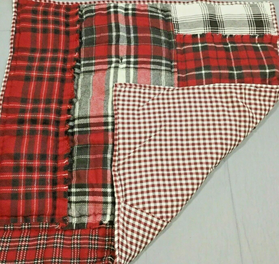 Pottery Barn клетчатая подушка SHAM праздник нашивка Рождественский домик имбирь красный белый - Изображение 4 из 4
