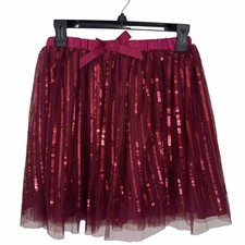 Peek Girls Sequin Mesh Skirt Size 10 Red Tulle Elastic Waist Full Flare Christma