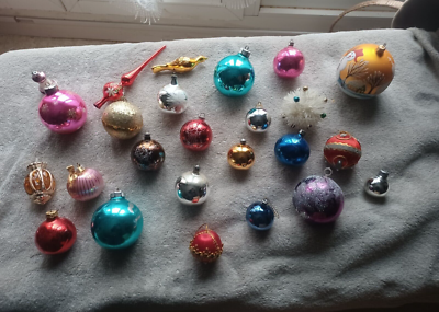 Lot De Boules De Noël Anciennes En Verre - Pleines, Creuses Et Cimier églomisé