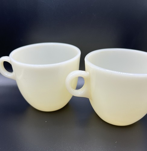 Vintage Fire King White Coffee Cups D Handle & Round Handle Oven Ware Lot Of 3 - Picture 2 of 8