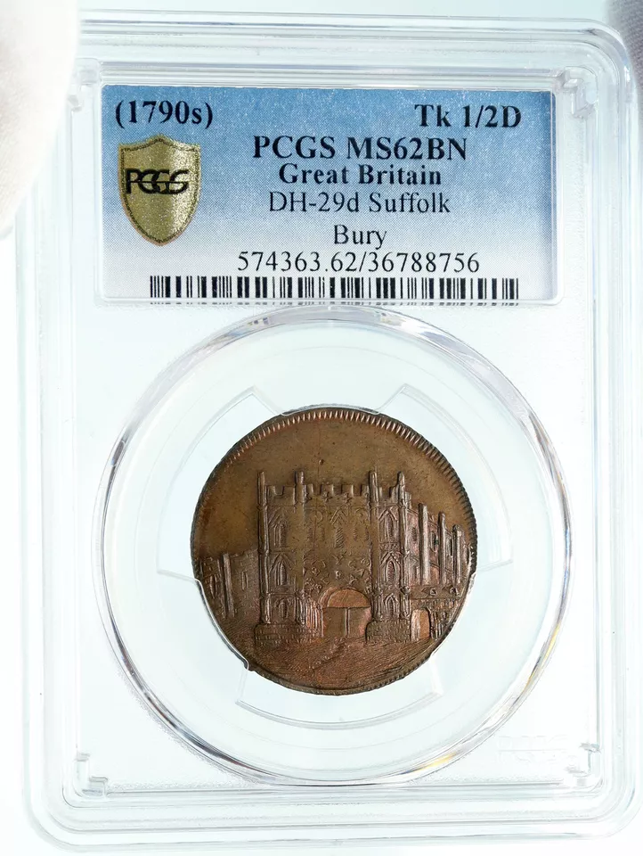 1790 ENGLAND UK Suffolk Bury Abbey Gate Antique 1/2 P Conder Token PCGS i84019 - Image 3 of 4