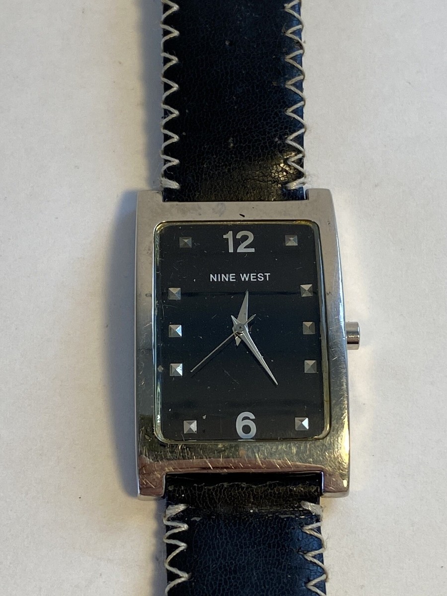 Vintage Nine West Watch Silver Tone Rectangle Black Leather  display picture 3