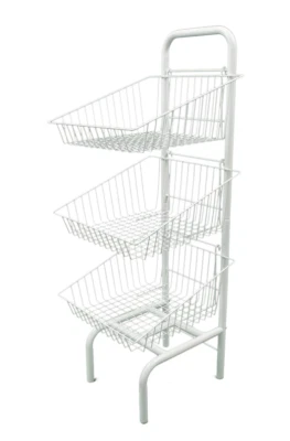 MY SHOP FITTINGS LTD. Basket Stand 3 Tier White Shop Display for Bread, Snacks, Clothes or Toys