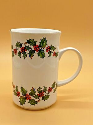 St George attraktiver weißer Bone China Becher mit festlichem Stechpalmen- & Beerenmuster 