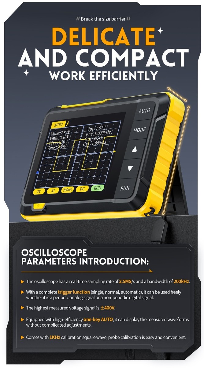 FNISSI DSO152 Digital-Oszilloskop 2,5 MSa/s 200 KHz – Für Autoreparatur, UK-Version