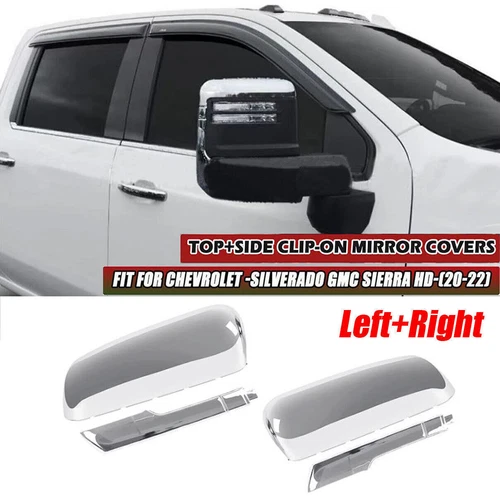 Chrome Top+Side Clip-On Mirror Cover For Chevy Silverado GMC Sierra HD 2020-23