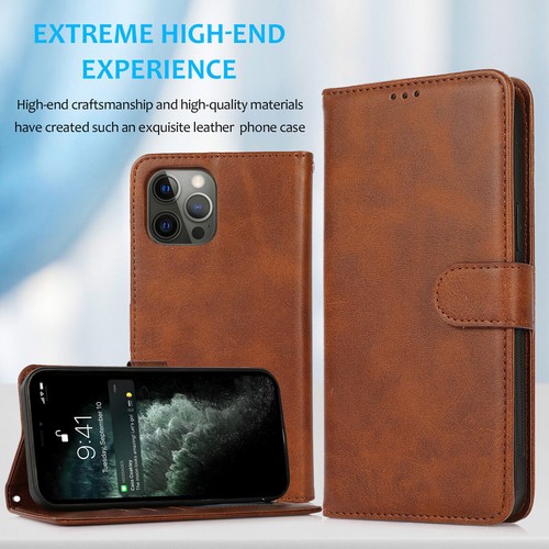 Leather Flip Wallet Card Stand Phone Case for iPhone 13 12 11 Pro Max XR X 6 7 8 - Photo 10 sur 17